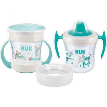 NUK Mini Cups 3-in-1 Drinking Cup Set | Mini Magic Cup and Trainer Cup | Leak-Proof 360° Drinking Rim | from 6 Months | Practical Handles | BPA | 160 ml | Pack of 2
