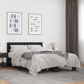 Cama 140x190 cm Negro Azul Madera Multicapa y Metal con Estructura de Madera de Ingeniería y Metal Negro