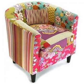 Versa Pink Patchwork Butaca Orejera para Salón, Dormitorio o Comedor. Sillón para Lectura de Diseño Vintage, con Apoyabrazos, Medidas