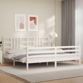 Cama de madera maciza blanco con cabecero redondo 200x200 cm