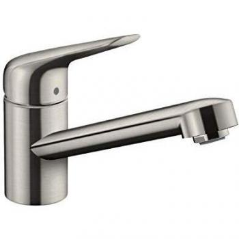 Grifo de cocina Hansgrohe Focus M42 100, monocomando, 1 chorro, acabado acero inoxidable, caño giratorio 360°