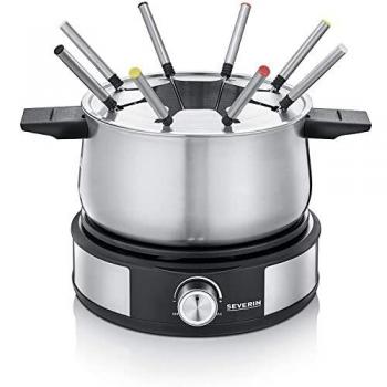 Severin FO 2471 Fondue y Crepera Combinada, 1500 W, Acero Inoxidable/Negro, Capacidad para 8 Personas