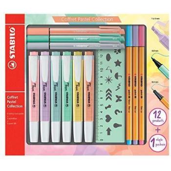 Stabilo Pastel Collection – Estuche mixto de 13 piezas: 6 Stabilo Swing Cool + 3 Stabilo Point 88 + 3 Stabilo PointMax + 1 regla plantilla