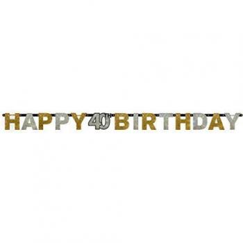 Amscan – 120204 2,4 m x 16 cm oro celebración de 40º cumpleaños prismáticas carta Banner