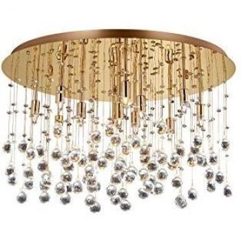 Plafón de diseño Moonlight Gold 12 bombillas 36cm, Lámpara colgante de techo semi empotrada grande con 12 luces, color oro, tipo de bombilla G9