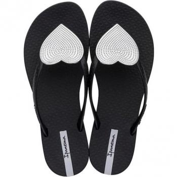 Ipanema Maxi Fashion II Fem Chanclas para Mujer con Detalle de Corazón Negro/Plateado 20728