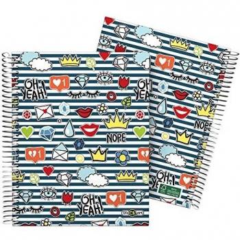 Grafoplás 16512656. Cuaderno A5 Espiral, Cuadriculado 5x5, Tapa Dura, 5 Bandas Color, Colección Stickers