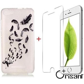 case cover para Wiko Lenny 2,Crisant pluma Negro Diseño Protección suave Transparente TPU Gel silicona Teléfono Celular Back funda Carcasa para Wiko Lenny 2 + UN Vidrio Templado Protector de Pantalla Film