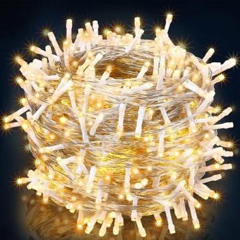 Cadena de luces navideñas 400 LED cálido blanco 40m transparente IP44