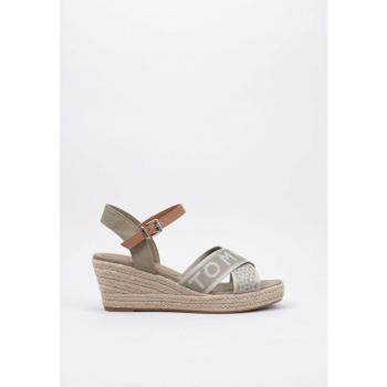 Tommy Hilfiger Sandalia baja con cuña de esparto para mujer en color verde, modelo Tommy Webbing, talla 39