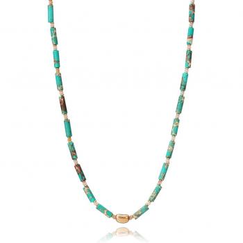 Collar Chic de acero en Ip dorado con piedras turquesas y ágata