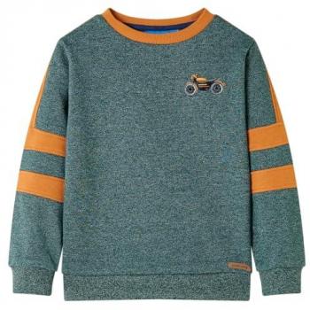 Sudadera Infantil Jersey Ropa Niños Manga Corta Cuello Redondo Bordes de Punto Verde Oscuro Melange 116 Estampado Motocicleta
