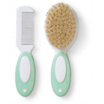 Set de Peine y Cepillo con Cerdas Naturales en Color Verde Menta - Saro REF39442