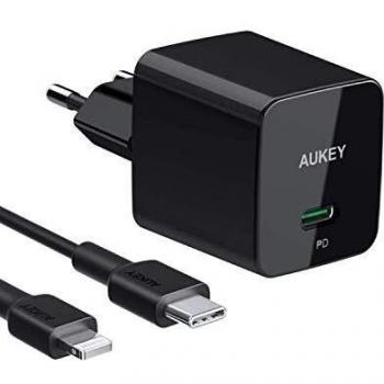AUKEY Cargador USB C 18W Rapido de iPhone 12 + USB C a Lightning Cable on certificación MFi,Cargador con PD 3.0 para iPhone 12/12 Pro MAX/XS/XR/SE, iPad Pro,AirPods,Samsung, Xiaomi,Switch