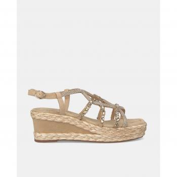 Alma en Pena - Sandalias de cuña para mujer con puntera cuadrada y tiras cruzadas