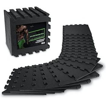 Estera protectora de suelo para fitness AthleticPro [31 x 31 cm] - 18 esteras extragruesas [20 % más de protección] - Esteras protectoras antideslizantes para salas y máquinas de fitness