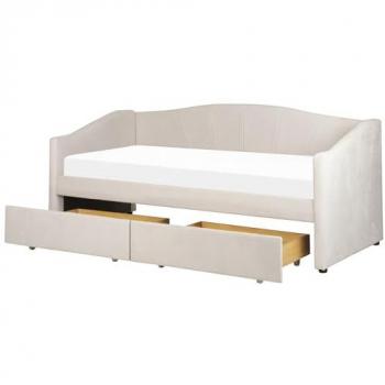 Cama Daybed Beige Claro 90 x 200 cm con Almacenaje, Tapizado en Poliéster, Estructura de Madera de Eucalipto y Cajones de Contrachapado