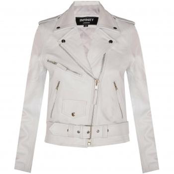 Infinity Leather Women's White Cowhide Brando Biker Jacket UK18