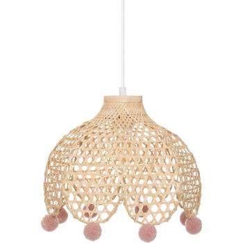 Lámpara Colgante Infantil de Bambú con Pompones de Colores D28cm