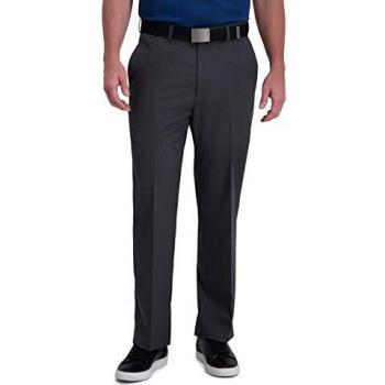 Haggar Men's Cool Right Performance Flex Stria Classic Fit Flat Front Pant Casual, Dark Grey, 42W x 29L