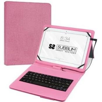 SUBBLIM Funda con Teclado Español Compatible con todas las Tablet Android de hasta 10,1 Teclados USB son Compatibles con el Nuevo Puerto Type C, Color Rosa