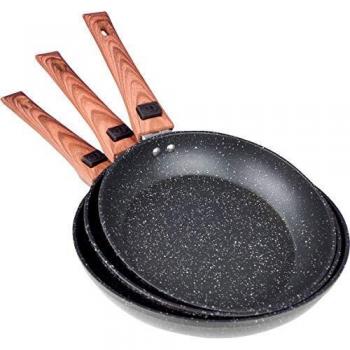 Juego de Sartenes de Aluminio Black Line con Decoración de Madera - 3 Piezas para Inducción