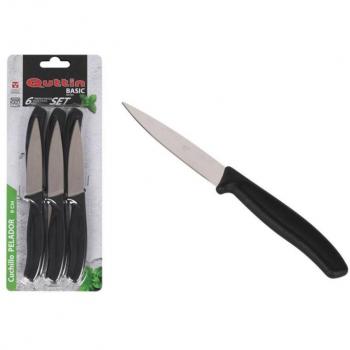 Set de 6 Cuchillos Peladores Quttin Basic, Hoja de 9cm, Mango Ergonómico Negro