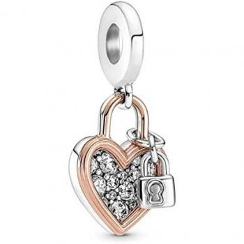 Pandora Colgante doble de plata de ley y aleación de metal chapado en oro rosa de 14 quilates con circonita cúbica 780087C01, talla única, Plata esterlina, Cubic Zirconia