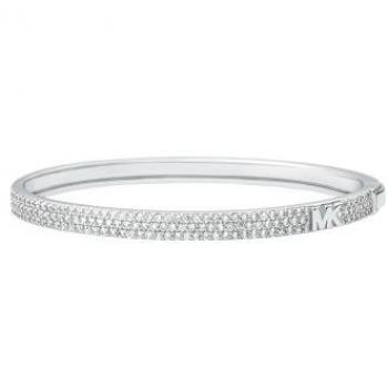 Ladies Michael Kors Sterling Silver Pave Logo Bangle Bracelet
