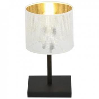 Lámpara de Mesa Jordan EPIKASA - Acero con recubrimiento en polvo, Tejido, Negro, Blanco y Oro, 16x32x16 cm
