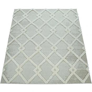 Alfombra Exterior Shaggy Geométrica 3D Diseño Rombos 120x170 cm, Crema