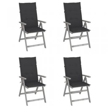 Reclining Garden Chairs Set of 4 with Cushions Solid Acacia Wood