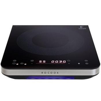 Rocook | Placa de inducción modelo Induction BK | Vitroceramica portátil | 2000 W de potencia | Cristal Negro | 295X365X64 mm | Incluye pinza para sartén
