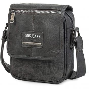 Lois - Bolso Bandolera Hombre. Bolsa Mensajero al Hombro, Cierre con Solapa Clip y Cremallera. Múltiples Compartimentos. Piel Sintética Polipiel 96516, Color Gris Oscuro