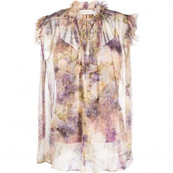 Zimmermann Women's Floral Print Silk Top in Powder | Size L | 3689TF232DRFL