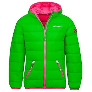 Trollkids Chaqueta de Plumón para Niños Dovrefjell, Color Verde/Magenta Talla 5 años