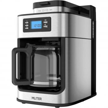 mliter – Cafetera con molinillo y temporizador Grind y Brew filtro cafetera 10 tazas 1.25L Café Maker con apagado automático y placa calentadora 1050 W plata/negro