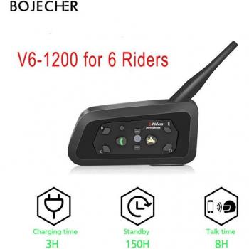 Intercomunicador V6 Bluetooth para casco de motocicleta, 1200M, altavoz de 850mAh, interfono inalámbrico para hasta 6 conductores, MP3
