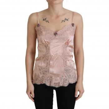 Pink Satin Lace Roses Tank Top Lingerie - IT38|XS, Dolce & Gabbana, Sleeveless Tops, unisex, Pink, Size: 2XS Elegant Pink Silk Lingerie Top