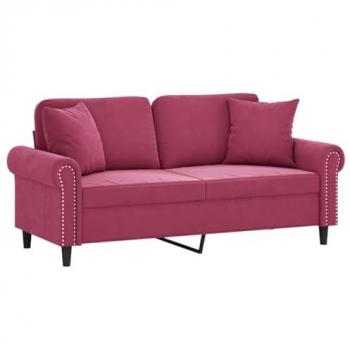 Sofá de 2 plazas con cojines terciopelo rojo tinto 140 cm