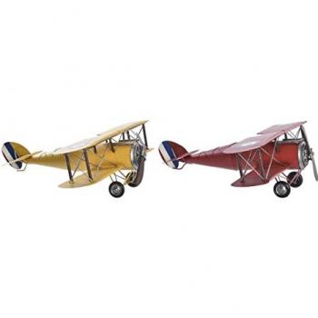 Figura Decorativa Avión Vintage DKD Home Decor Metal Amarillo Rojo 50 x 42 x 16 cm (2 Unidades)