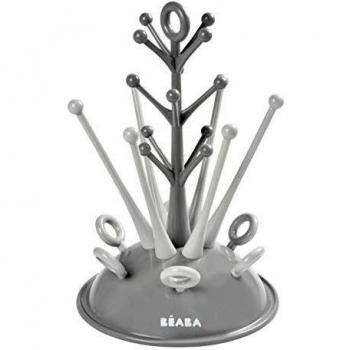 BÉABA Escurrebiberones, Escurridor para biberones, Permite secar 6 biberones y accesorios, Bandeja de recogida de agua extraíble, Práctico e ingenioso, Gris