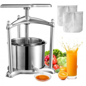 Prensa de vino de frutas Vevor 1,6 galones/6 L, 2 barriles de acero inoxidable, exprimidor manual para hacer zumo en cocina