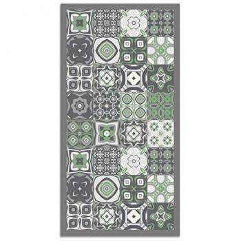 Alfombra Vinílica Baldosa Hidráulica Verde 80x150 cm - Antideslizante, Antihongos e Ignífuga