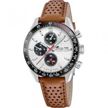 Reloj Cronógrafo Lotus 18995/1 para Hombre con Correa de Piel Marrón y Caja de Acero Inoxidable Plateada