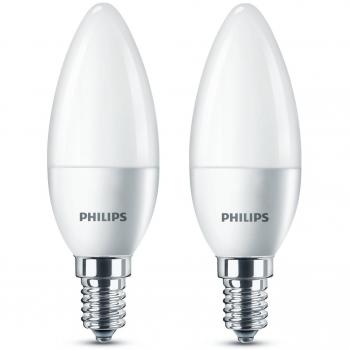 Philips - Bombilla LED vela E14, 5.5 W, equivalente a 100 W, blanco cálido, 470 lúmenes, no regulable, pack de 2