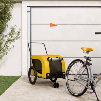 Remolque de Bicicleta para Mascotas VidaXL, Carrito de Hierro con Tela Oxford, Color Amarillo y Negro