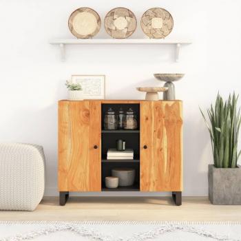 Aparador de madera maciza de acacia con 2 puertas, dimensiones 90x33x75 cm
