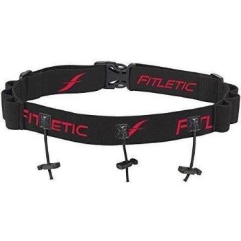 Fitletic RN06-1 + 6 geles - Cinturón Porta Dorsal, Color Negro/Rojo