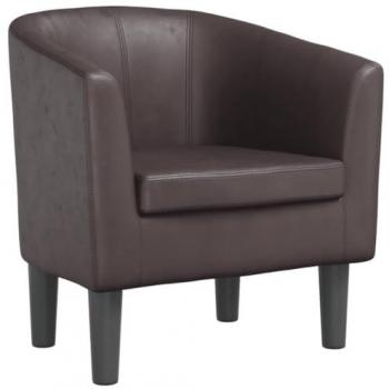 Sillón de cuero sintético marrón con respaldo y reposabrazos, butaca de relax para salón, oficina o dormitorio